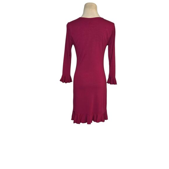 Urban Outfitters Grace Burgundy 3/4 Sleeves Ruffle Mini Dress size Small - Picture 8 of 16